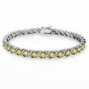 Sterling Silver Citrine Marquise-cut 6x3mm Tennis Bracelet with White Topaz Accents