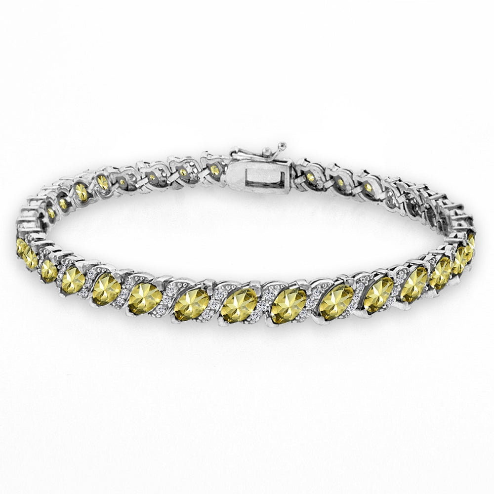 Sterling Silver Citrine Marquise-cut 6x3mm Tennis Bracelet with White Topaz Accents-2