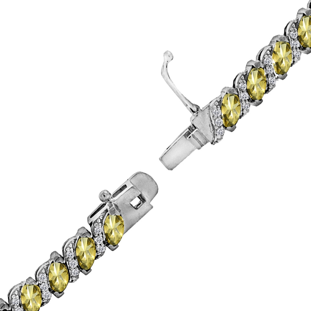 Sterling Silver Citrine Marquise-cut 6x3mm Tennis Bracelet with White Topaz Accents-4