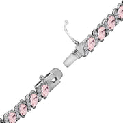 Sterling Silver Created Morganite Marquise-cut 6x3mm Tennis Bracelet with White Topaz Accents