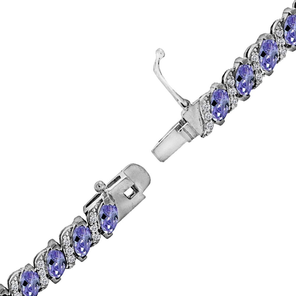 Sterling Silver Created Tanzanite Marquise-cut 6x3mm Tennis Bracelet with White Topaz Accents-2