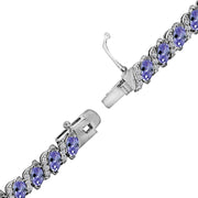 Sterling Silver Created Tanzanite Marquise-cut 6x3mm Tennis Bracelet with White Topaz Accents