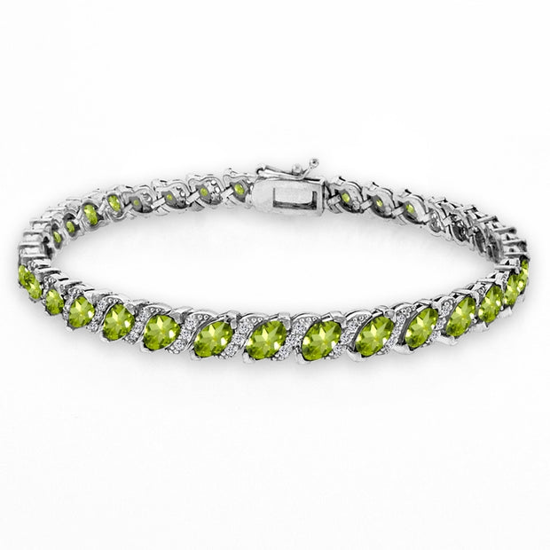 Sterling Silver Peridot Marquise-cut 6x3mm Tennis Bracelet with White Topaz Accents