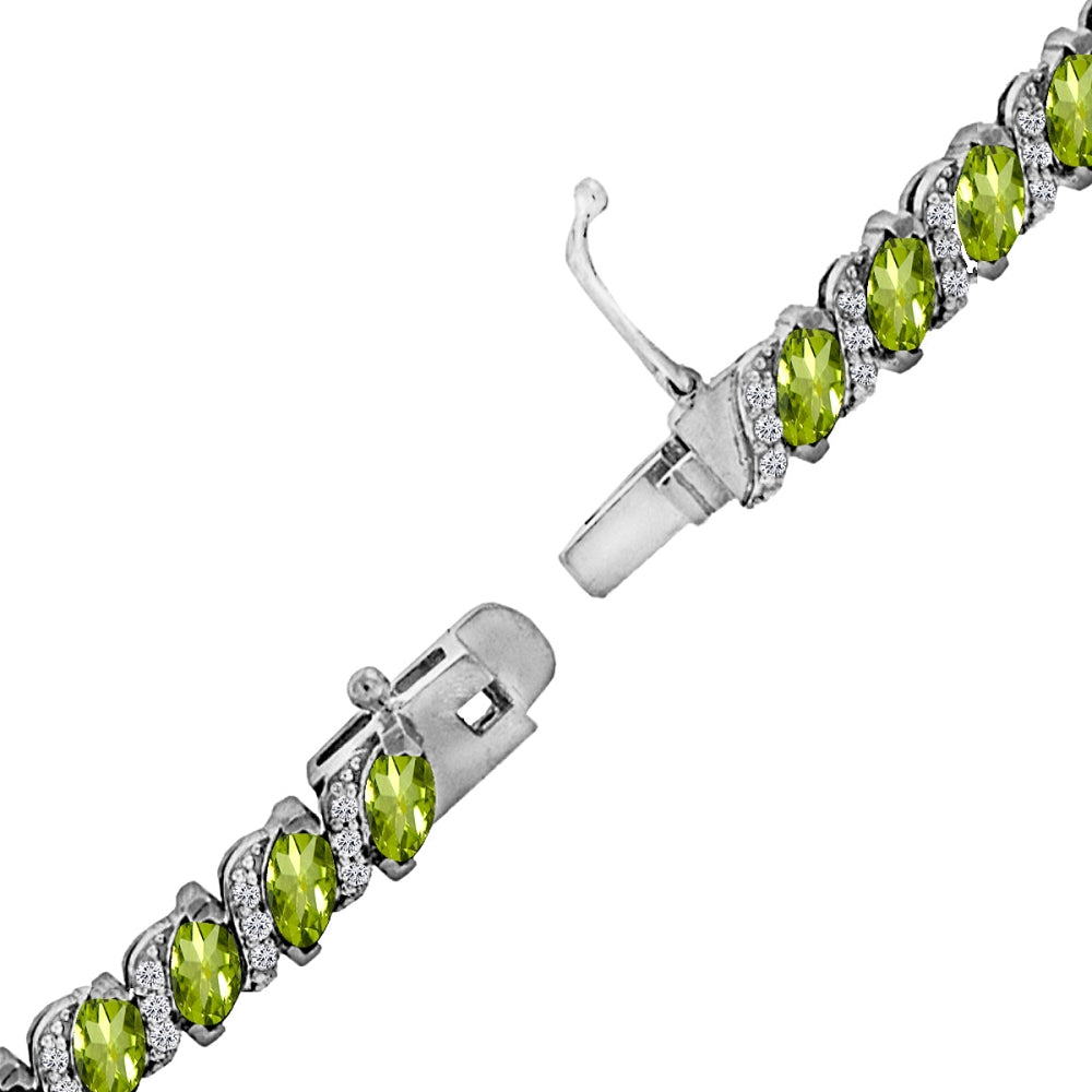 Sterling Silver Peridot Marquise-cut 6x3mm Tennis Bracelet with White Topaz Accents-3