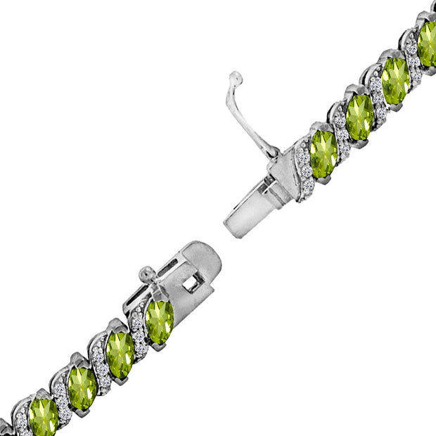 Sterling Silver Peridot Marquise-cut 6x3mm Tennis Bracelet with White Topaz Accents