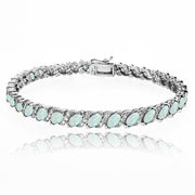 Sterling Silver Created White Opal Marquise-cut 6x3mm Tennis Bracelet with White Topaz Accents