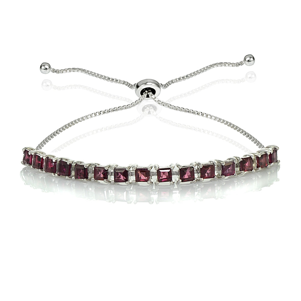 Sterling Silver 3mm Garnet Princess-cut Adjustable Bolo Tennis Bracelet