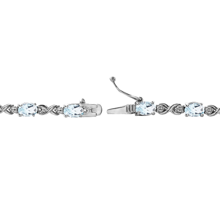 Sterling Silver Blue Topaz 6x4mm Oval Infinity Bracelet with White Topaz Accents