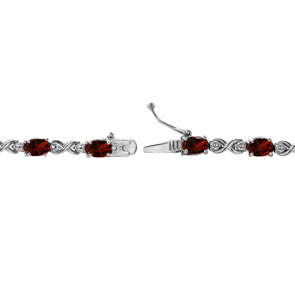 Sterling Silver Garnet 6x4mm Oval Infinity Bracelet with White Topaz Accents-2