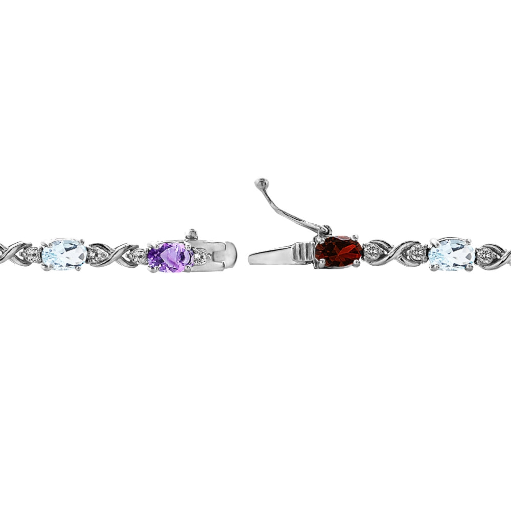 Sterling Silver Multi Color 6x4mm Oval Infinity Bracelet with White Topaz Accents-2