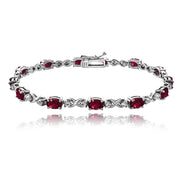 Sterling Silver Created Ruby 6x4mm Oval Infinity Bracelet with White Topaz Accents