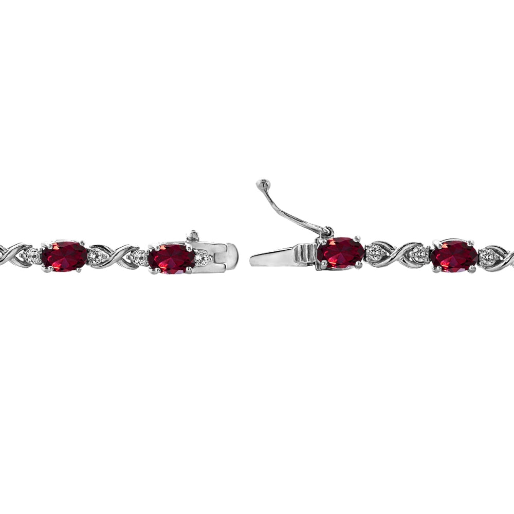 Sterling Silver Created Ruby 6x4mm Oval Infinity Bracelet with White Topaz Accents-2