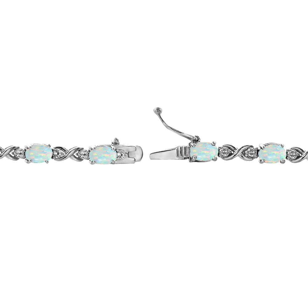 Sterling Silver Created White Opal 6x4mm Oval Infinity Bracelet with White Topaz Accents-2