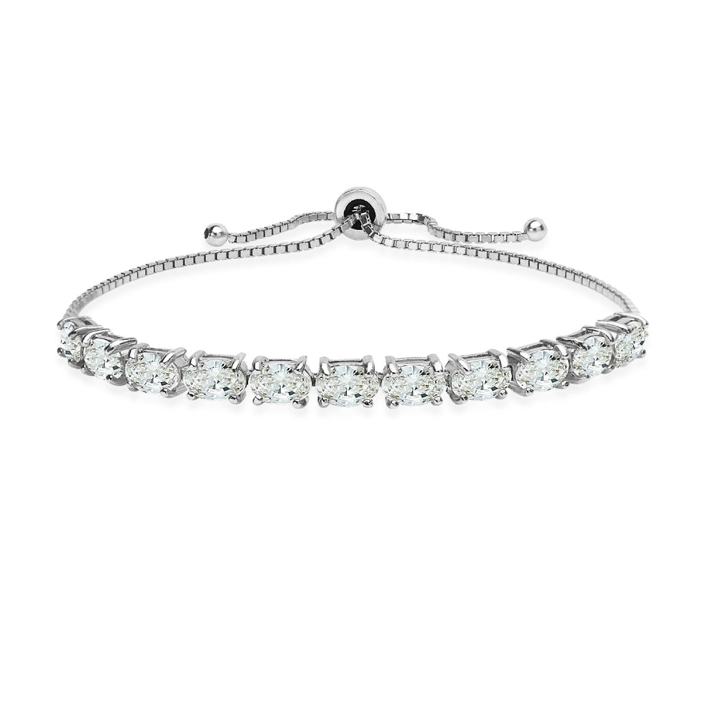 Sterling Silver 6x4mm Oval Adjustable Bracelet Made with Swarovski Zirconia