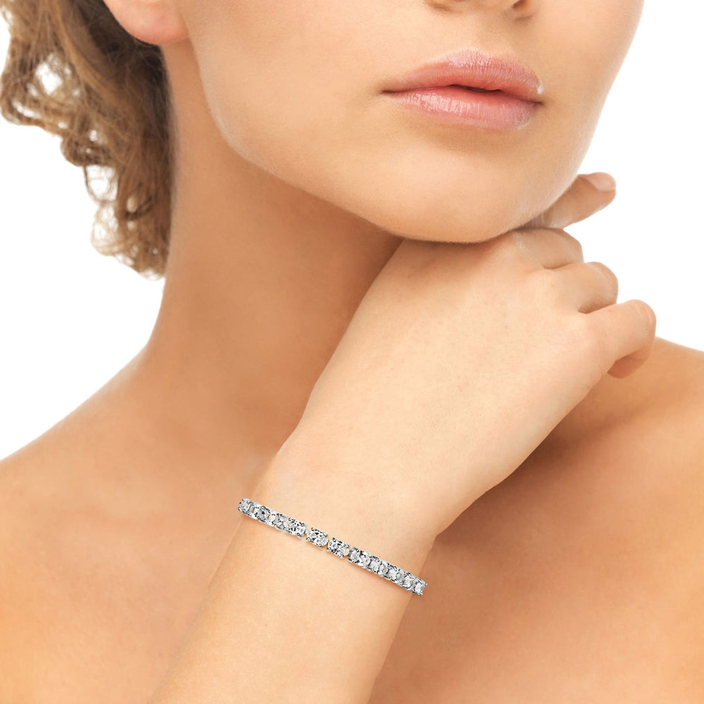 Sterling Silver 6x4mm Oval Adjustable Bracelet Made with Swarovski Zirconia-3