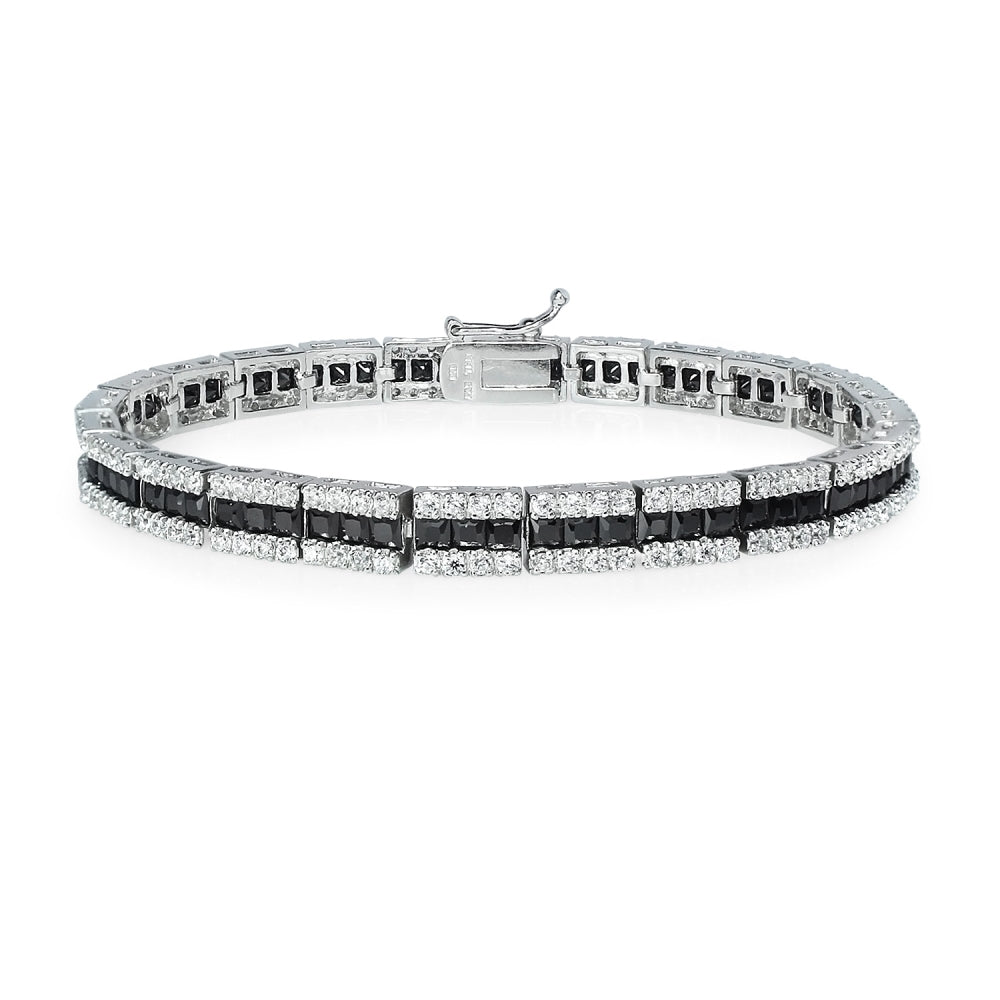 Sterling Silver Black Cubic Zirconia Channel Set Tennis Bracelet