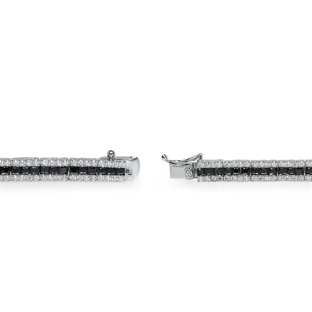 Sterling Silver Black Cubic Zirconia Channel Set Tennis Bracelet-2