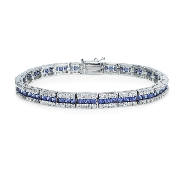 Sterling Silver Blue Cubic Zirconia Channel-Set Tennis Bracelet