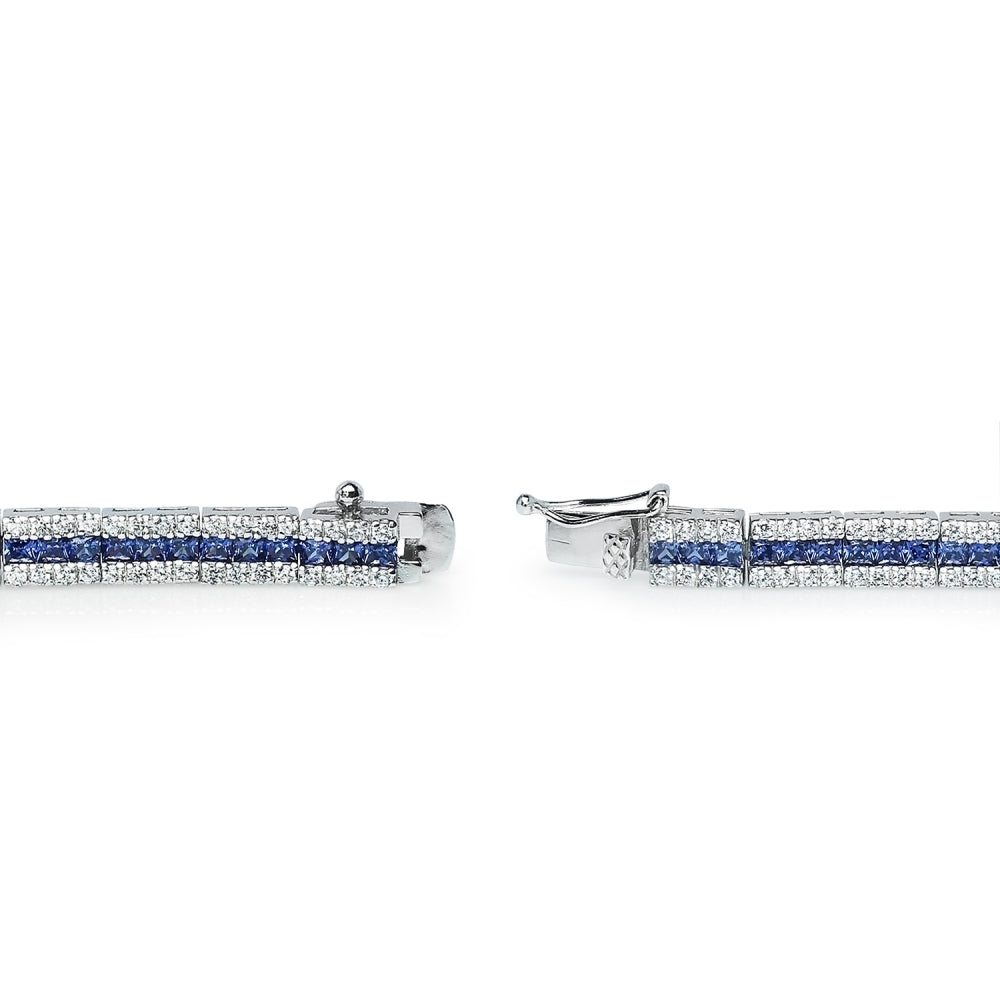Sterling Silver Blue Cubic Zirconia Channel-Set Tennis Bracelet-2