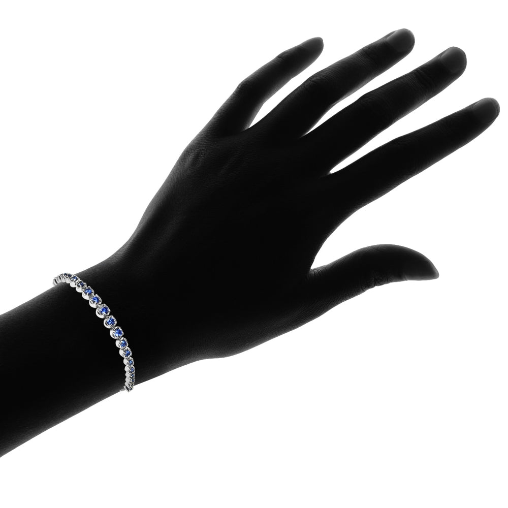 Sterling Silver Blue Cubic Zirconia Round Graduated Adjustable Bolo Bracelet-3