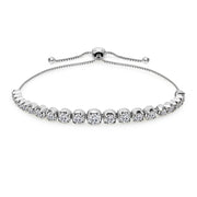 Sterling Silver Cubic Zirconia Round Graduated Adjustable Bolo Bracelet