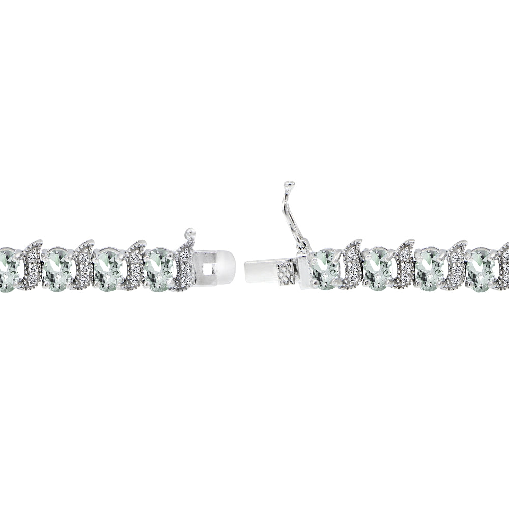 Sterling Silver Aquamarine 6x4mm Oval and S Tennis Bracelet with White Topaz Accents-2