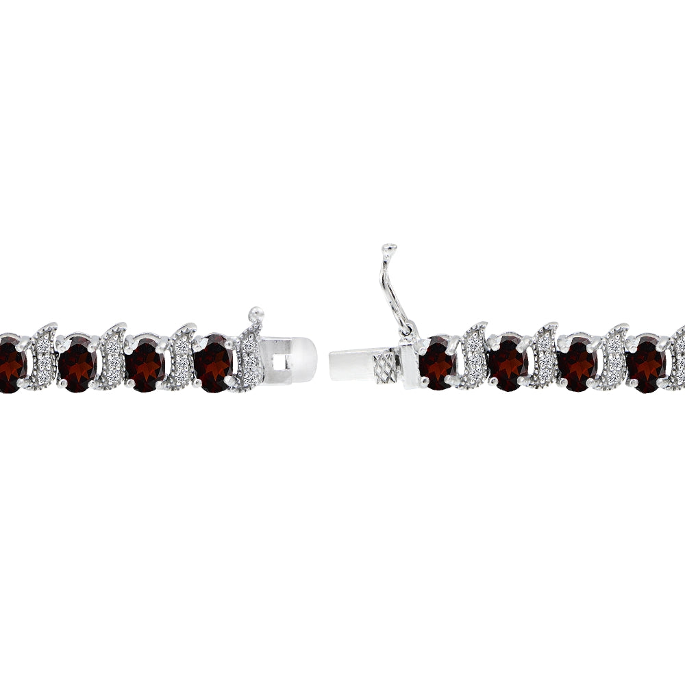 Sterling Silver Garnet 6x4mm Oval and S Tennis Bracelet with White Topaz Accents-2