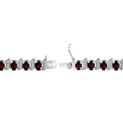 Sterling Silver Garnet 6x4mm Oval and S Tennis Bracelet with White Topaz Accents