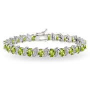 Sterling Silver Peridot 6x4mm Oval and S Tennis Bracelet with White Topaz Accents