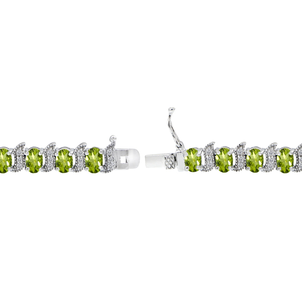 Sterling Silver Peridot 6x4mm Oval and S Tennis Bracelet with White Topaz Accents-2