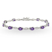 Sterling Silver African Amethyst and White Topaz Oval-Cut Swirl Tennis Bracelet