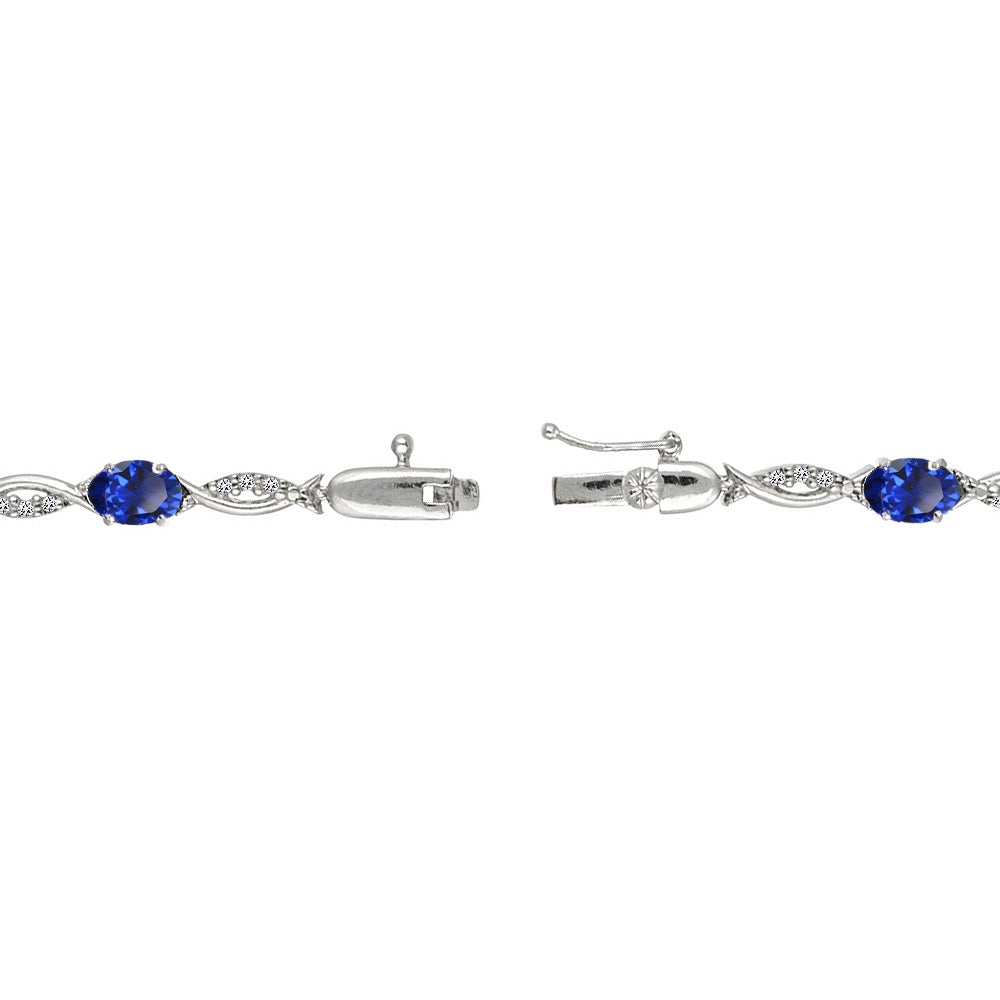 Sterling Silver Created Blue Sapphire and White Topaz Oval-Cut Swirl Tennis Bracelet-2