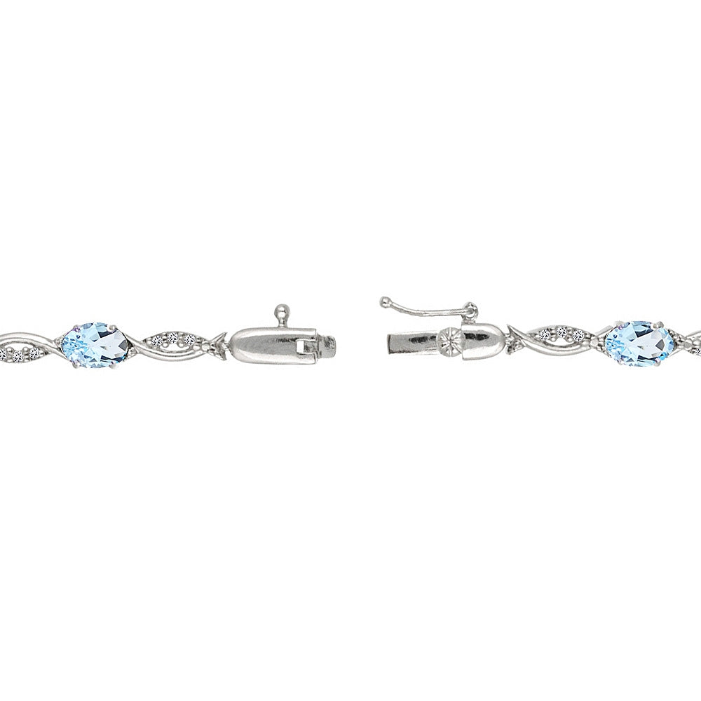 Sterling Silver Blue and White Topaz Oval-Cut Swirl Tennis Bracelet-2
