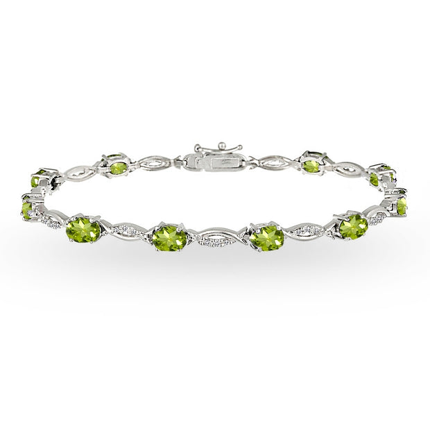 Sterling Silver Peridot and White Topaz Oval-Cut Swirl Tennis Bracelet