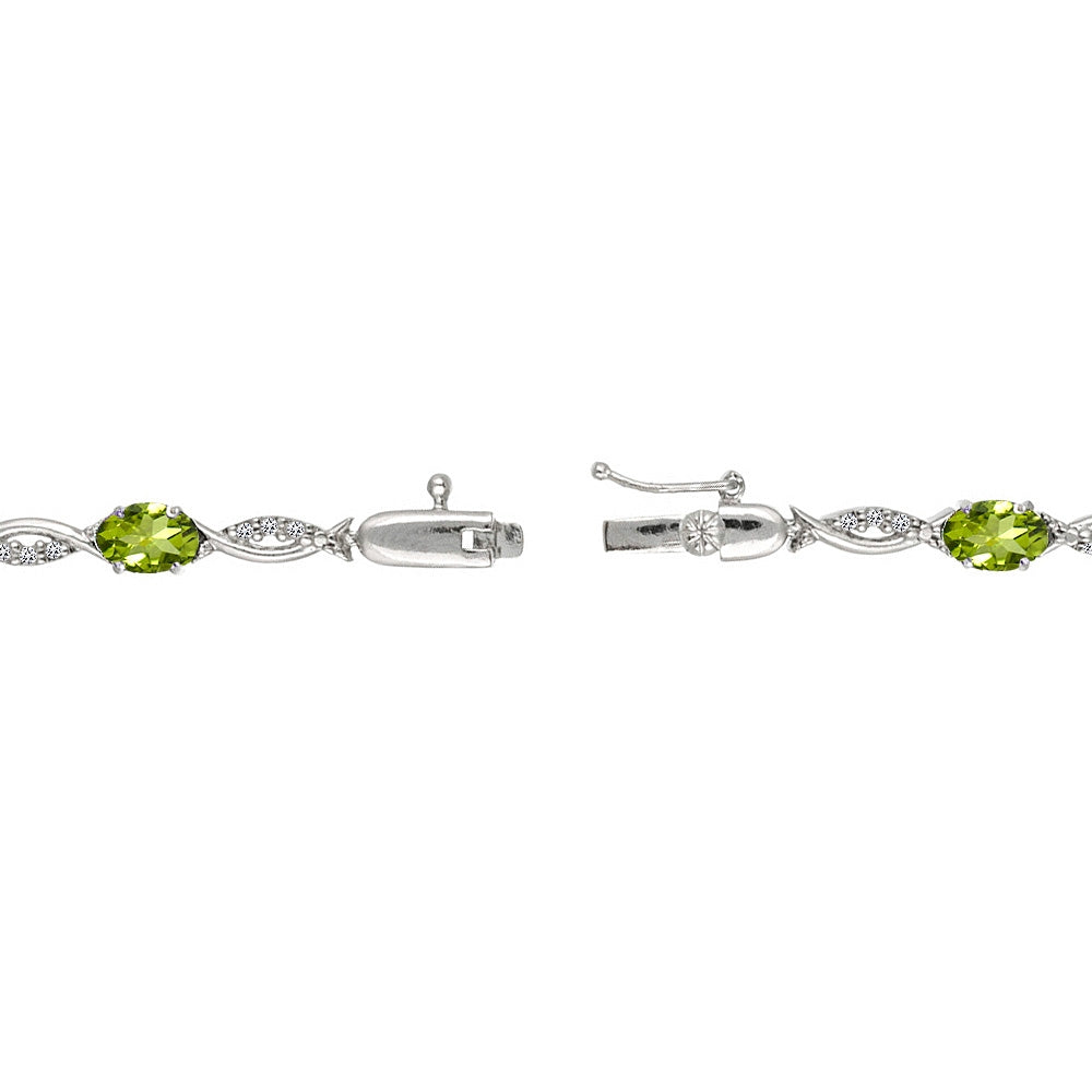 Sterling Silver Peridot and White Topaz Oval-Cut Swirl Tennis Bracelet-2