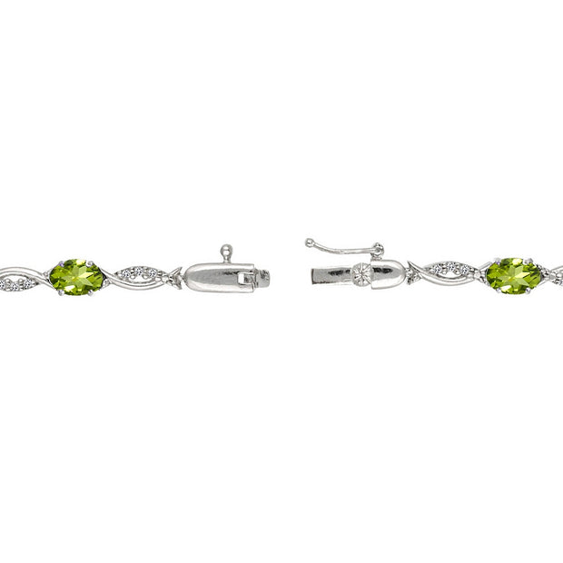 Sterling Silver Peridot and White Topaz Oval-Cut Swirl Tennis Bracelet