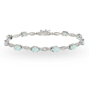 Sterling Silver Created White Opal and White Topaz Oval-Cut Swirl Tennis Bracelet