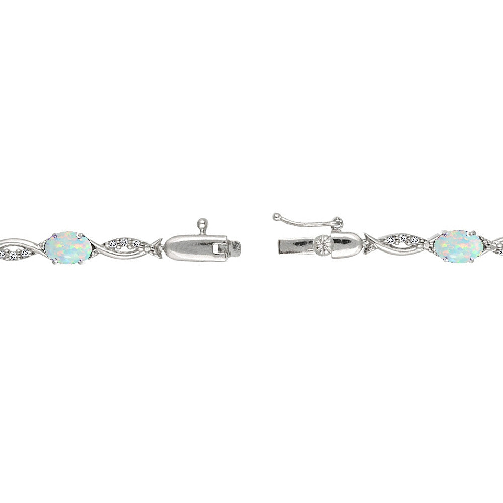 Sterling Silver Created White Opal and White Topaz Oval-Cut Swirl Tennis Bracelet-2