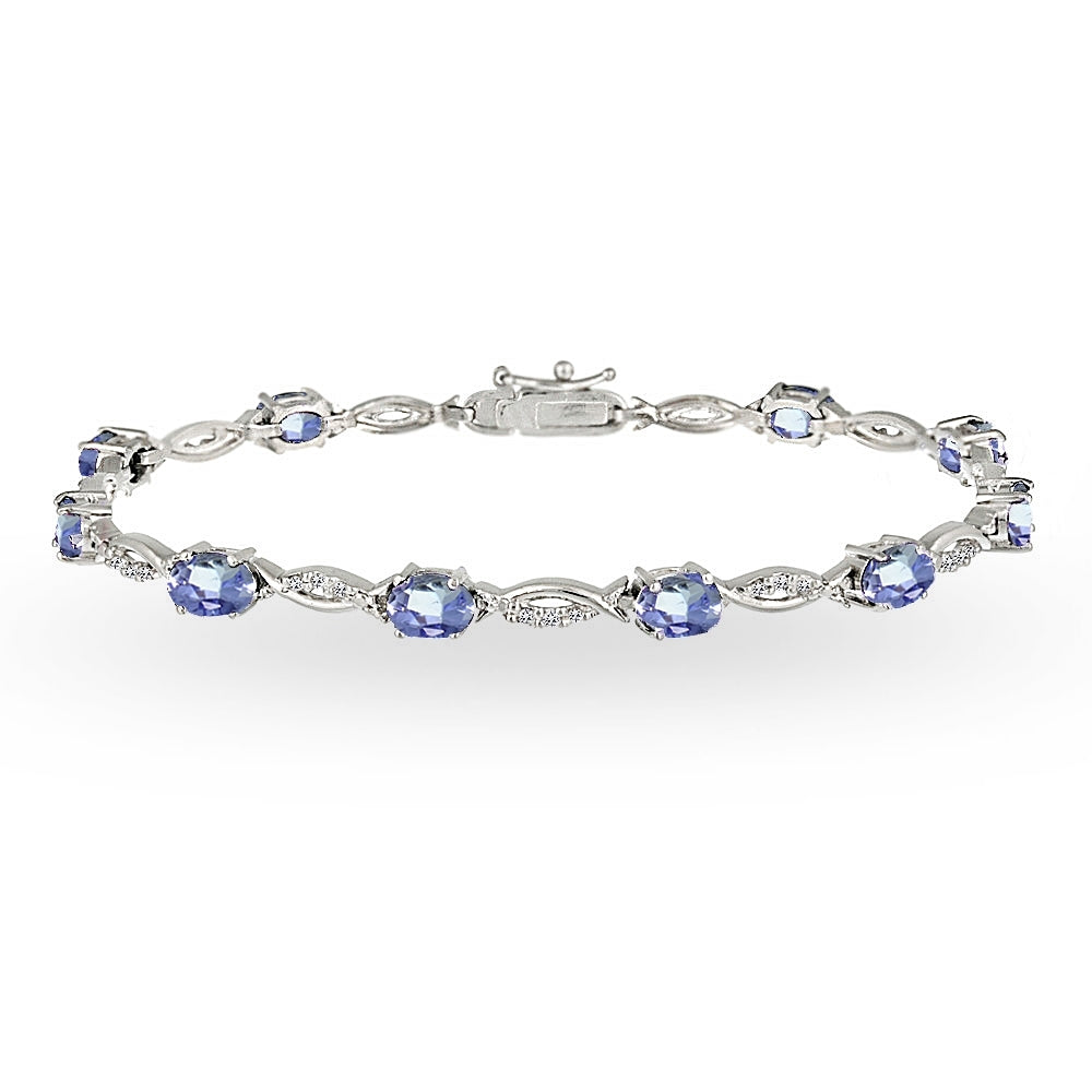 Sterling Silver Tanzanite and White Topaz Oval-Cut Swirl Tennis Bracelet