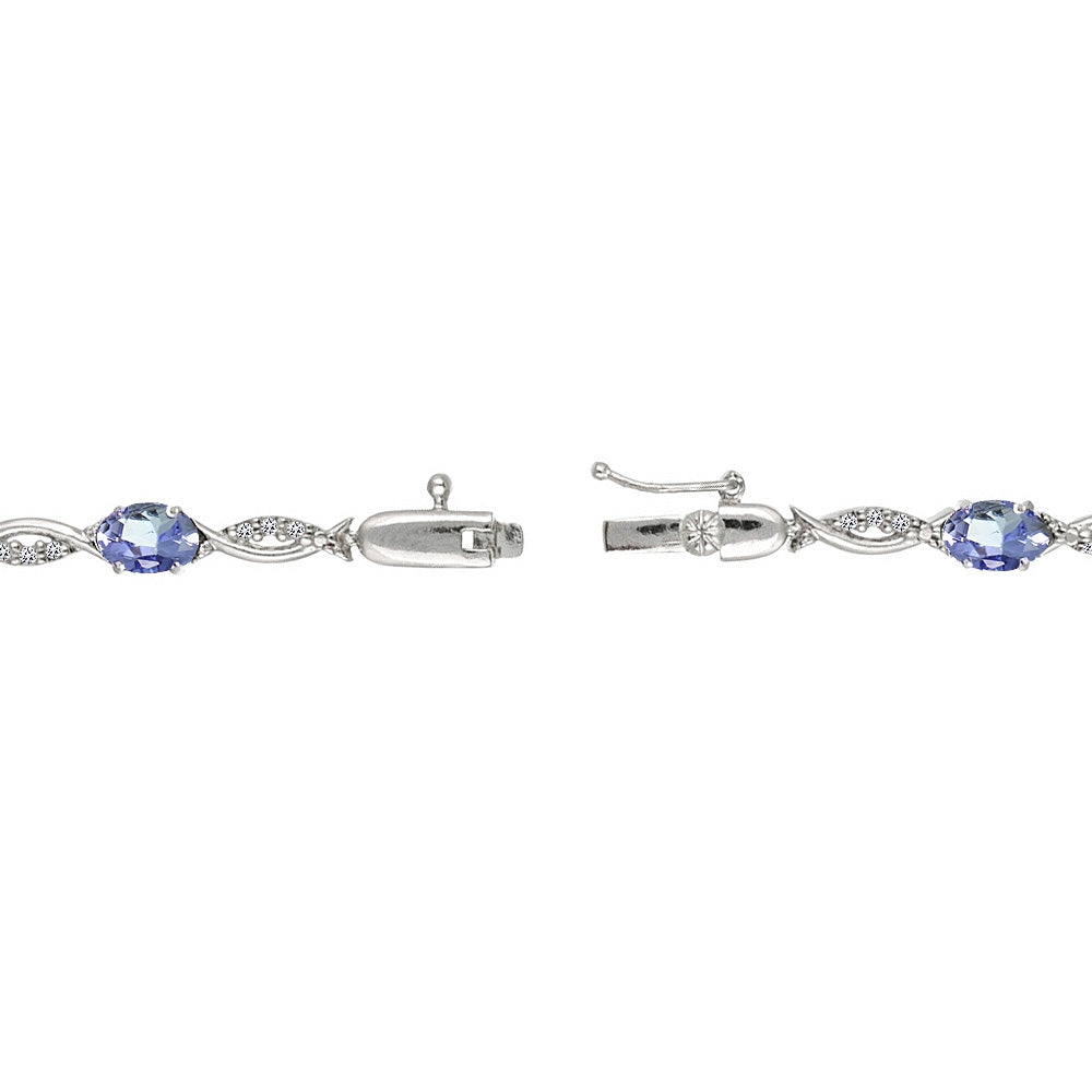 Sterling Silver Tanzanite and White Topaz Oval-Cut Swirl Tennis Bracelet-2