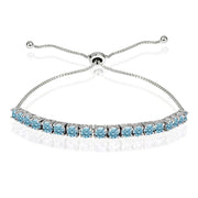 Sterling Silver 3mm Light Blue Round-cut Bolo Adjustable Bracelet made with Swarovski Crystals