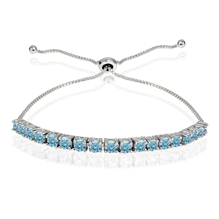 Sterling Silver 3mm Light Blue Round-cut Bolo Adjustable Bracelet made with Swarovski Crystals