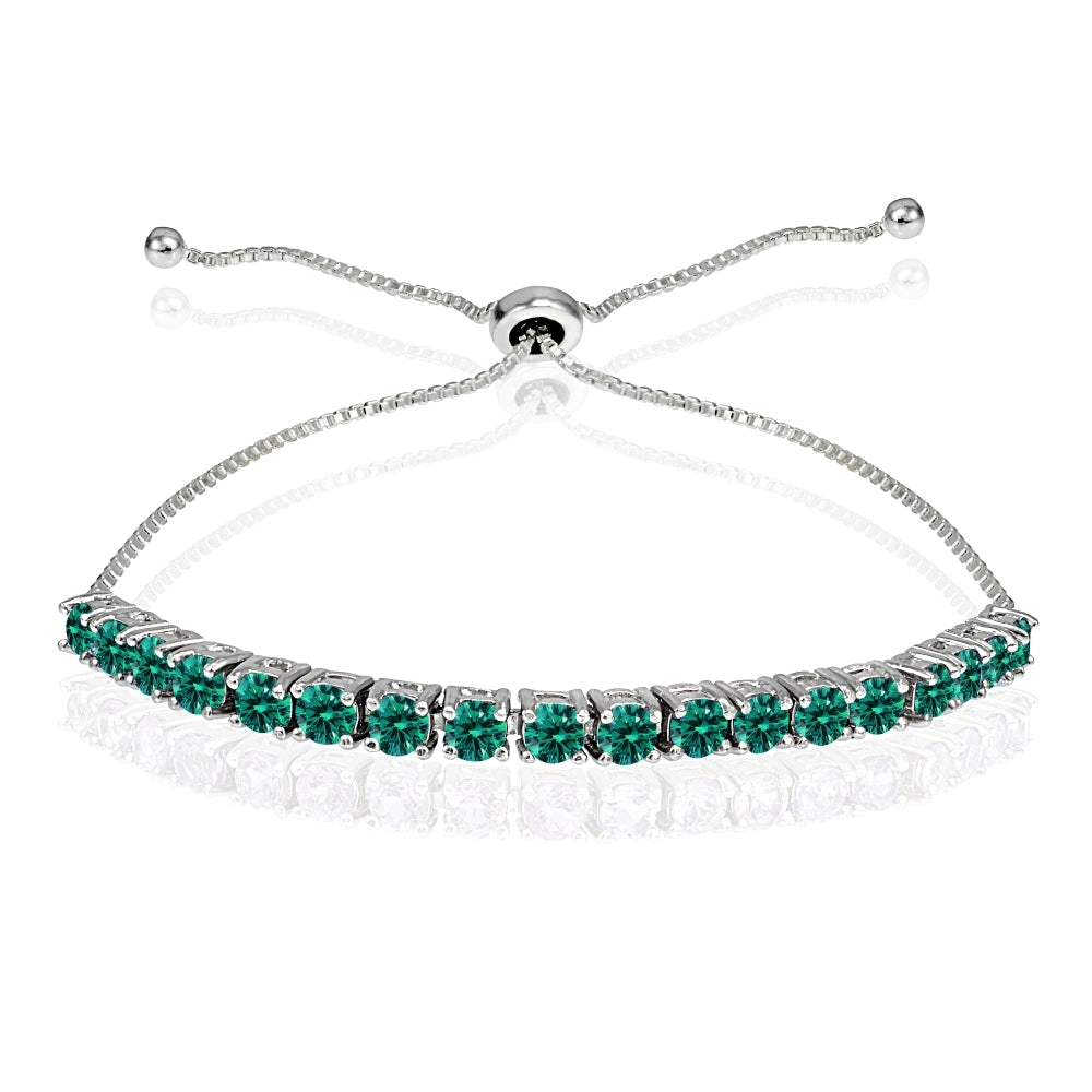 Sterling Silver 3mm Blue Round-cut Bolo Adjustable Bracelet made with Swarovski Crystals