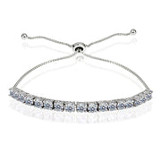 Sterling Silver 3mm Clear Round-cut Bolo Adjustable Bracelet made with Swarovski Crystals
