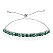 Sterling Silver 3mm Green Round-cut Bolo Adjustable Bracelet made with Swarovski Crystals