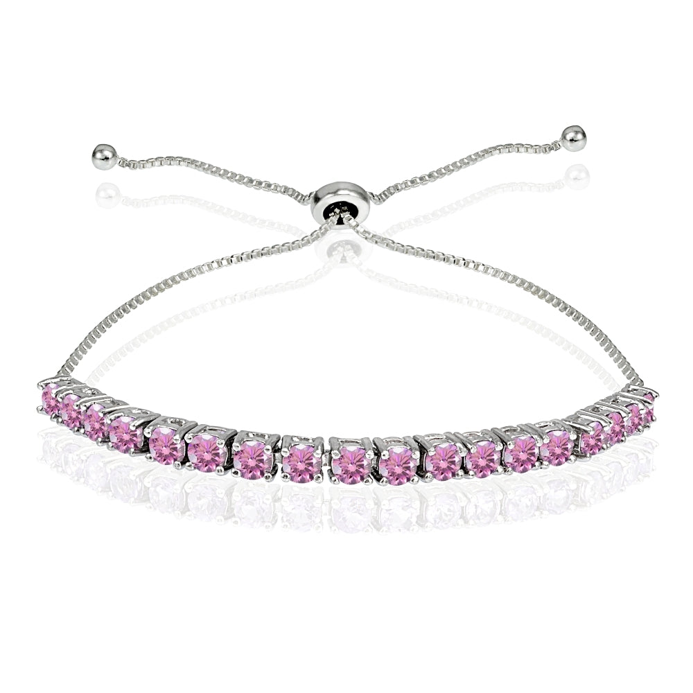 Sterling Silver 3mm Light Rose Round-cut Bolo Adjustable Bracelet made with Swarovski Crystals