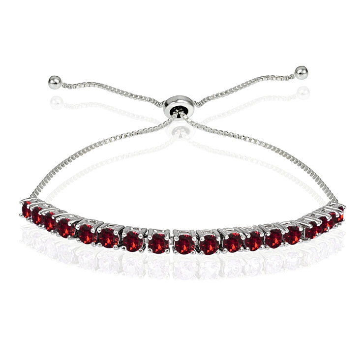 Sterling Silver 3mm Red Round-cut Bolo Adjustable Bracelet made with Swarovski Crystals
