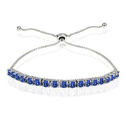 Sterling Silver 3mm Royal Blue Round-cut Bolo Adjustable Bracelet made with Swarovski Crystals
