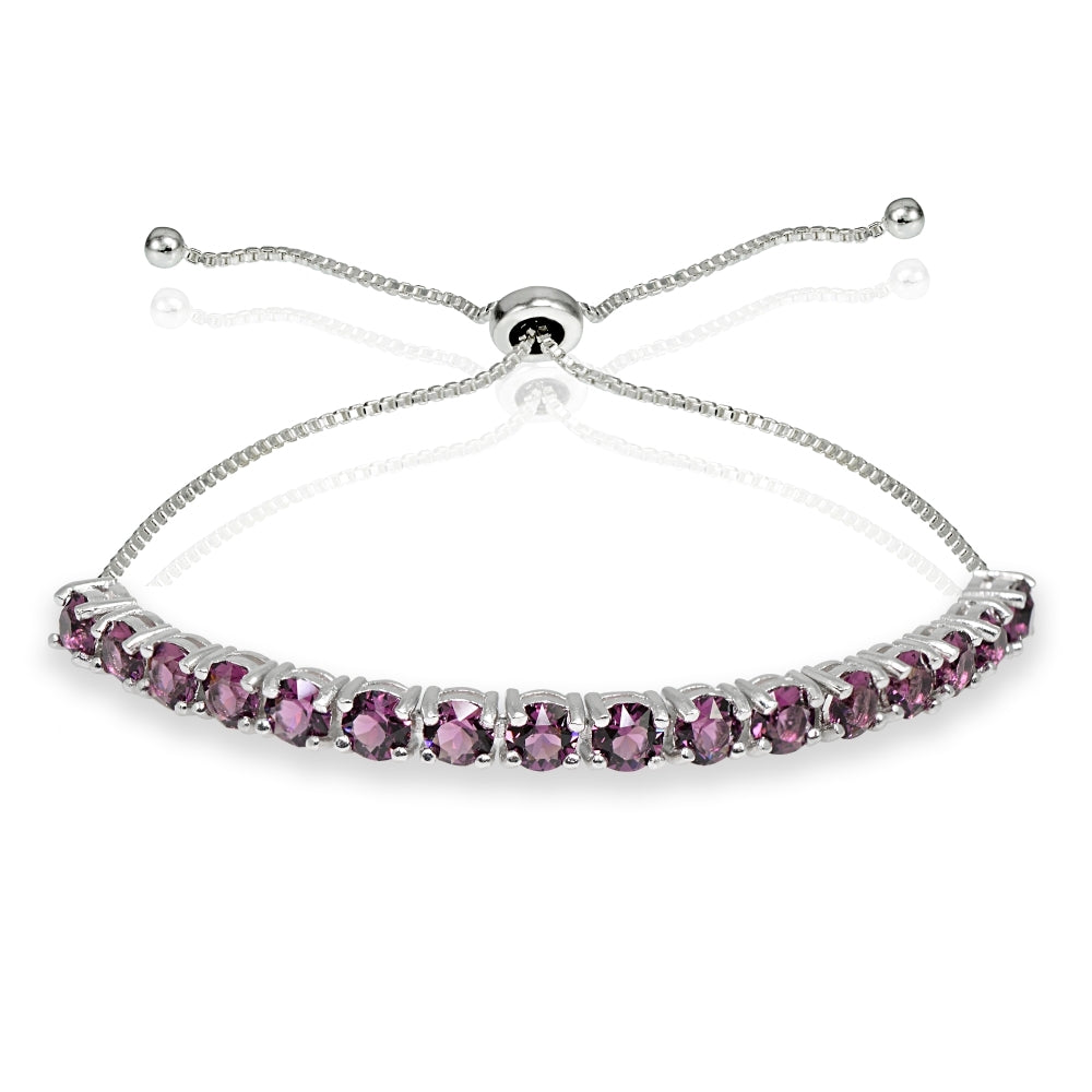 Sterling Silver 4mm Purple Round-cut Bolo Adjustable Bracelet made with Swarovski Crystals