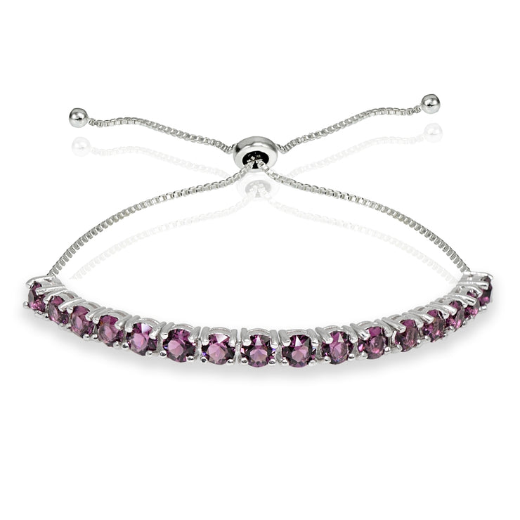 Sterling Silver 4mm Purple Round-cut Bolo Adjustable Bracelet made with Swarovski Crystals